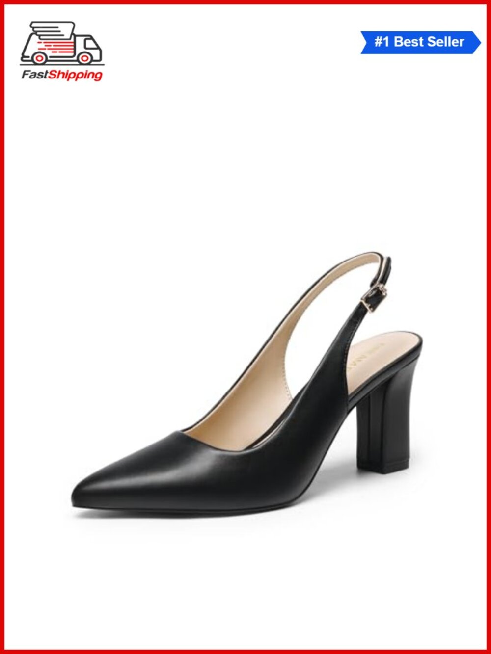 Womens Slingback Chunky Block Heel Pumps Faux Leather Business Casual Pointed